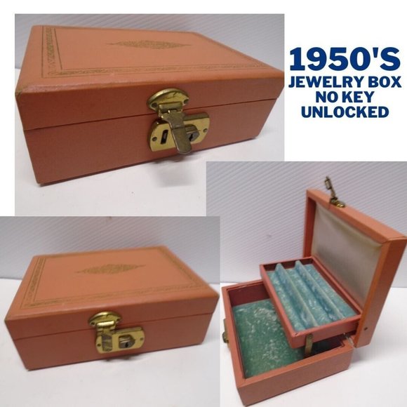 Jewelry Box 1950's 2 Tier Lock - No Key Leather Texol by Farrington Mohair Lined - Picture 1 of 1